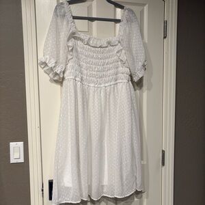 INDIGO ROSE White Swiss Dot Babydoll Dress Size 1X Smocked Knee Length Spring